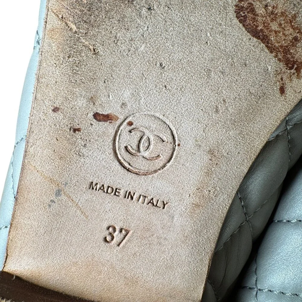 Chanel CC Cap Toe Quilted Silver Gray Lambskin Leather Ballet Flats EU 37 US 7 - Picture 9 of 11